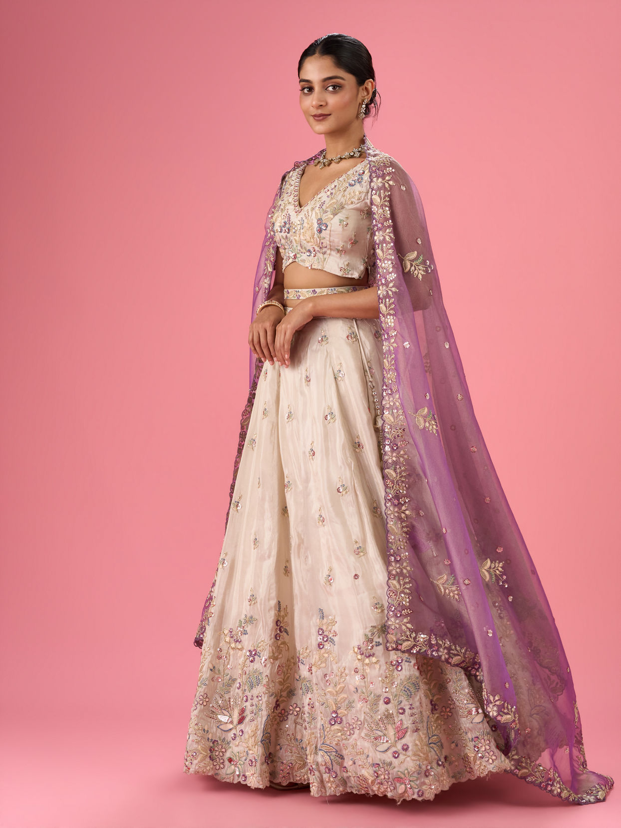 Mohey Women Elegant Cream Lehenga Ensemble