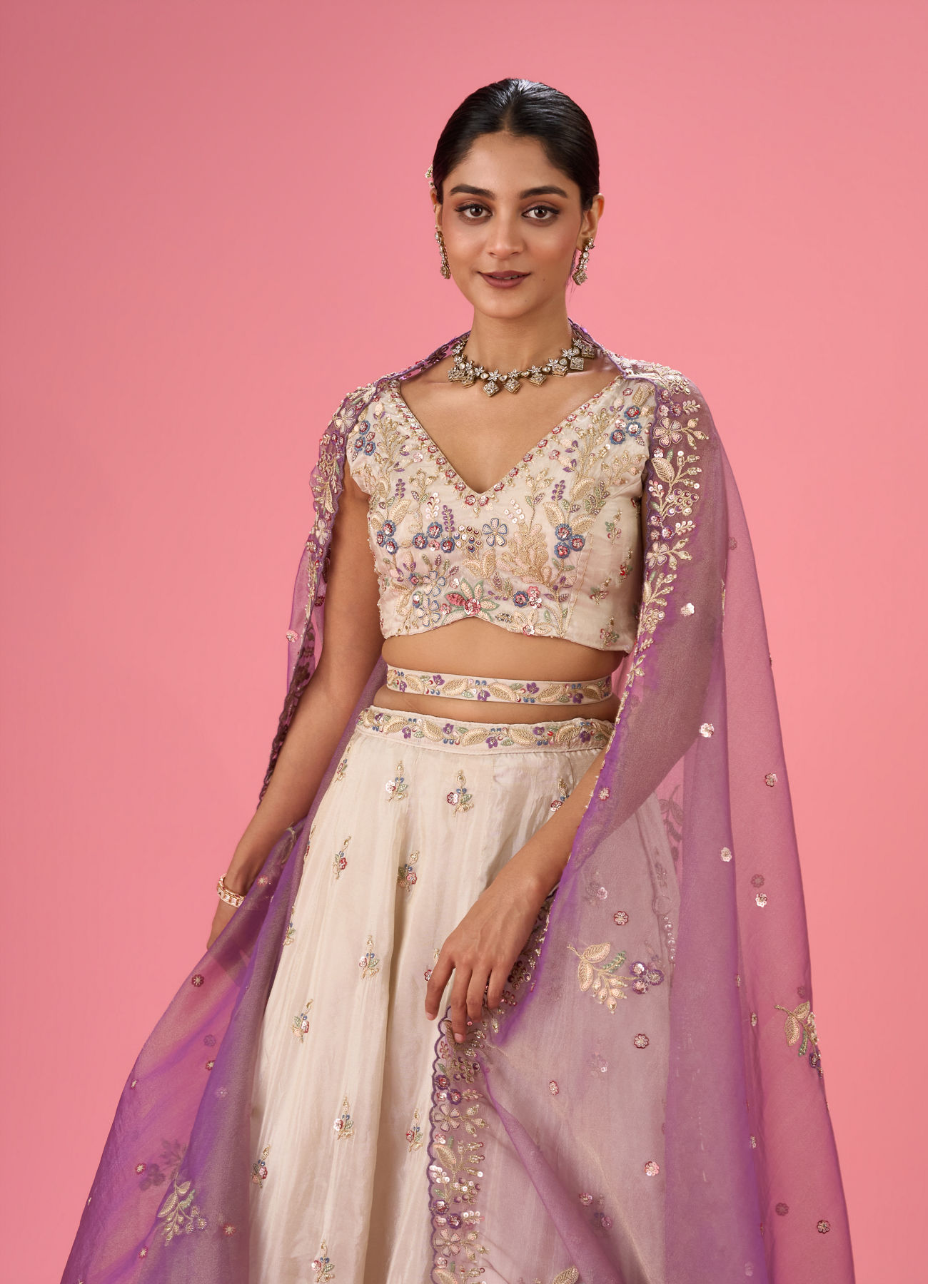 Mohey Women Elegant Cream Lehenga Ensemble