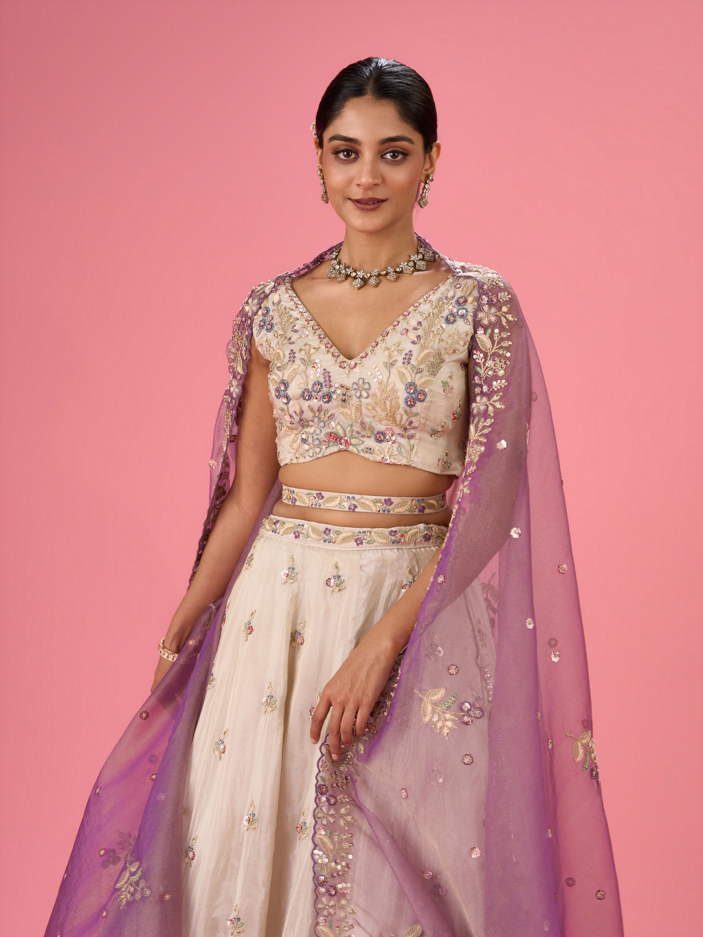 Mohey Women Elegant Cream Lehenga Ensemble