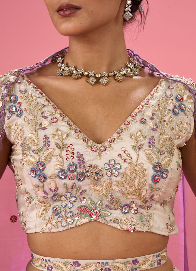 Mohey Women Elegant Cream Lehenga Ensemble