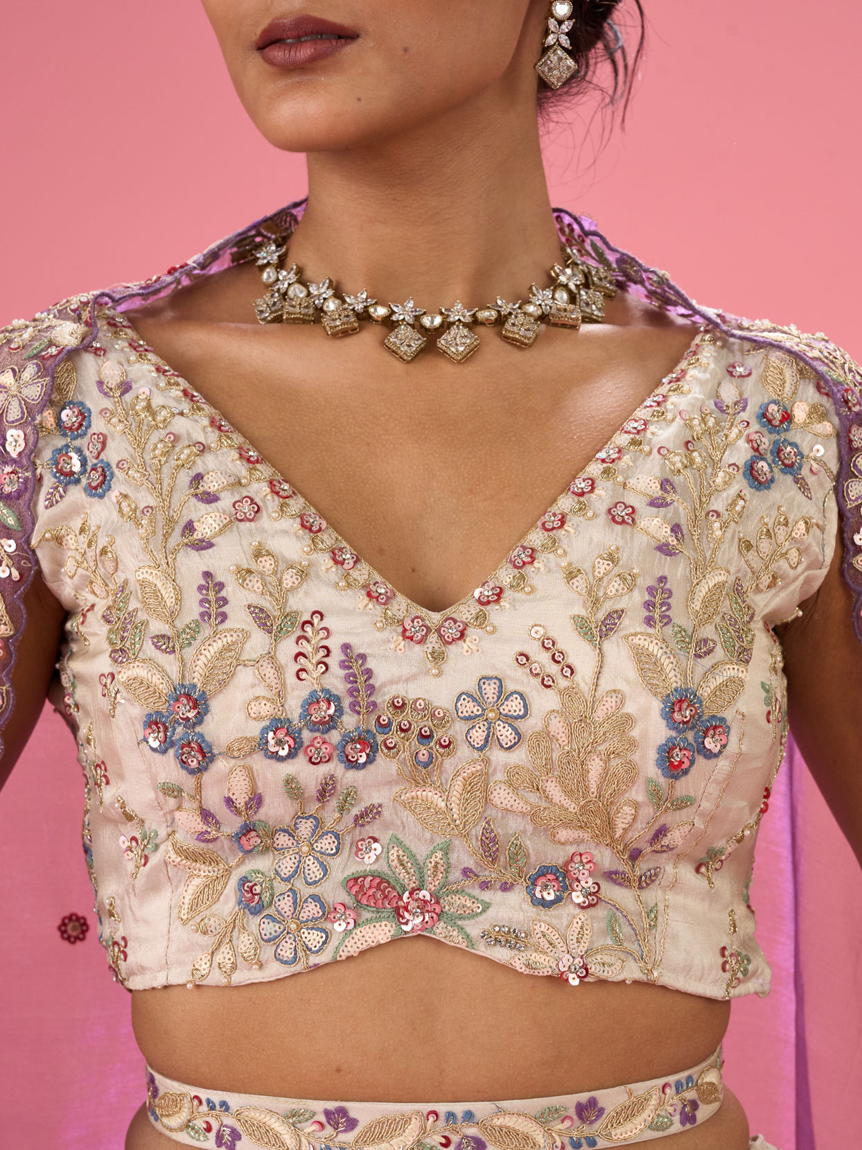 Mohey Women Elegant Cream Lehenga Ensemble