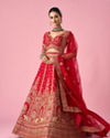 Mohey Women Red Art Silk Bridal Lehenga with Cutdana Work