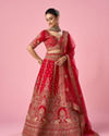 Mohey Women Red Art Silk Bridal Lehenga with Cutdana Work