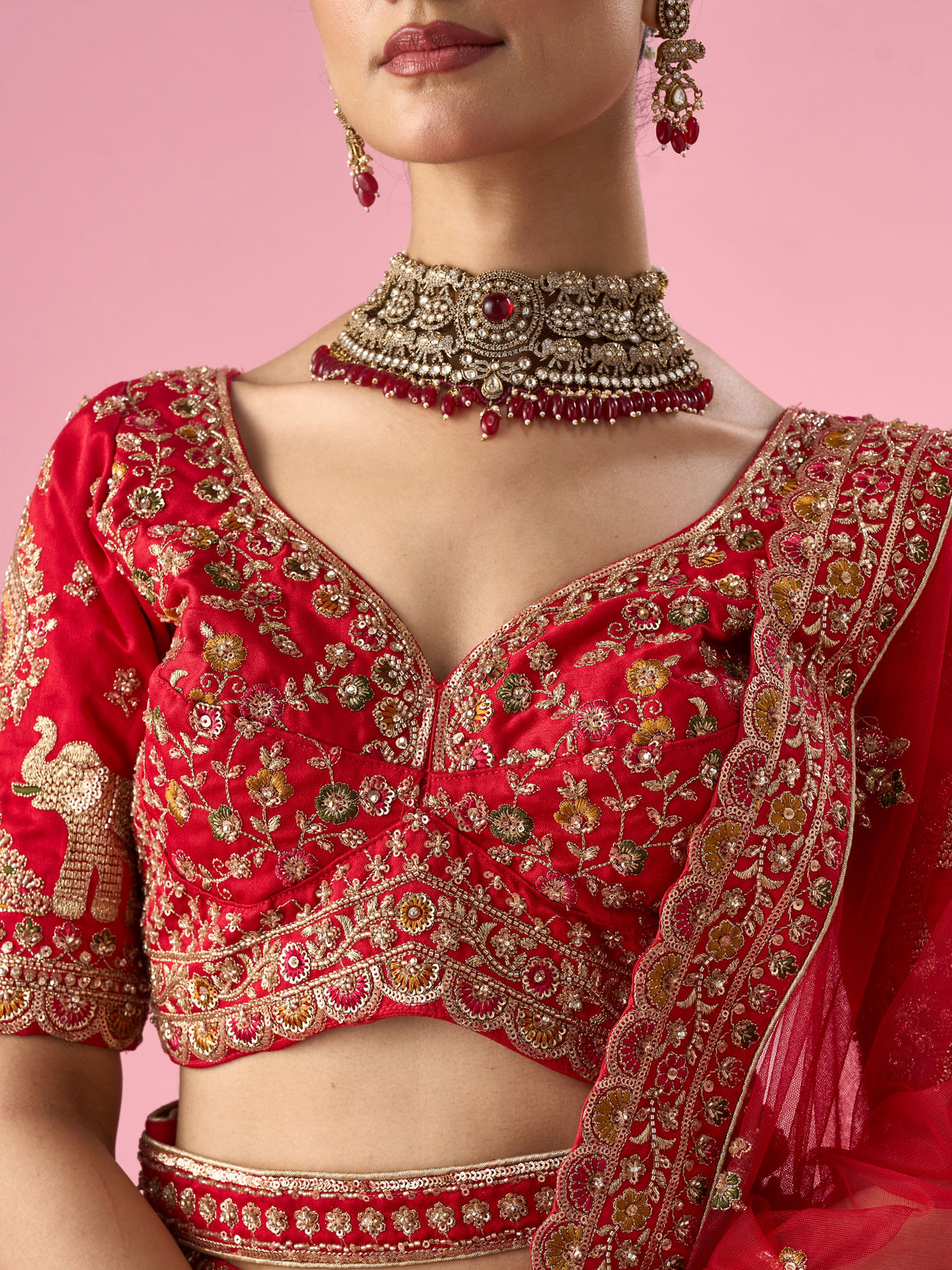 Mohey Women Red Art Silk Bridal Lehenga with Cutdana Work