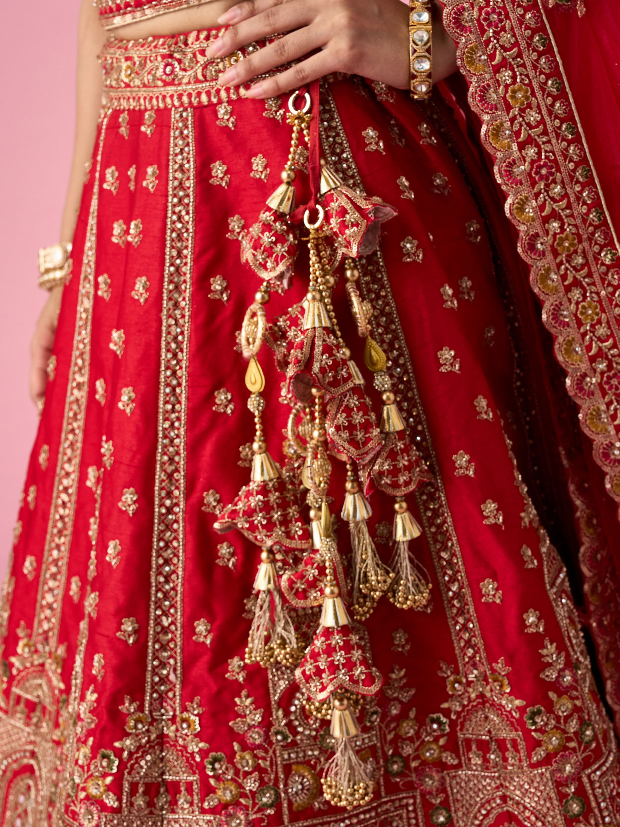 Mohey Women Red Art Silk Bridal Lehenga with Cutdana Work