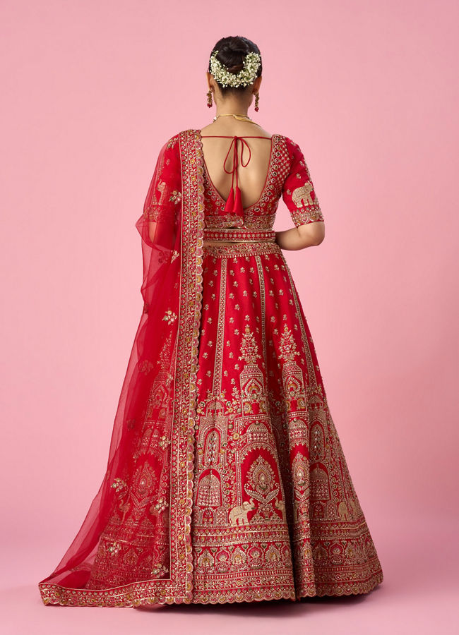 Mohey Women Red Art Silk Bridal Lehenga with Cutdana Work