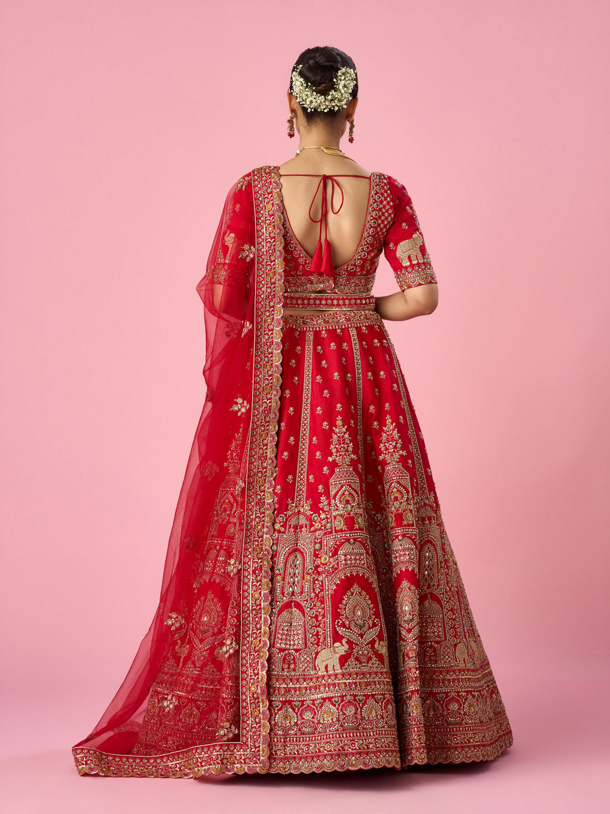 Mohey Women Red Art Silk Bridal Lehenga with Cutdana Work