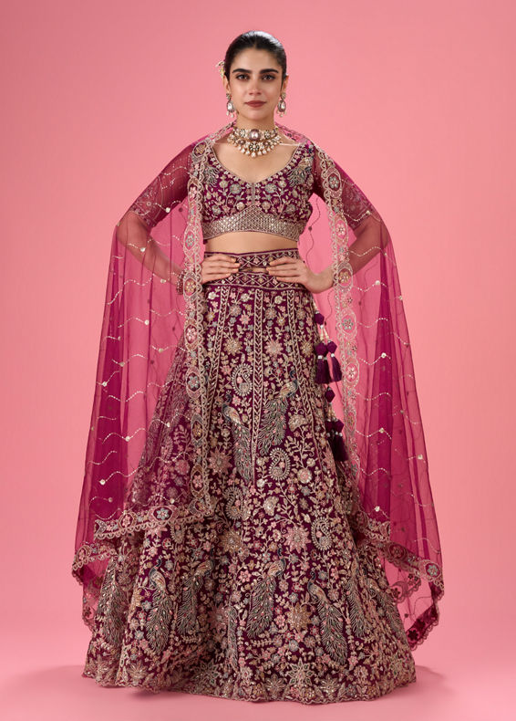 Mohey Women Wine Mystic Lehenga