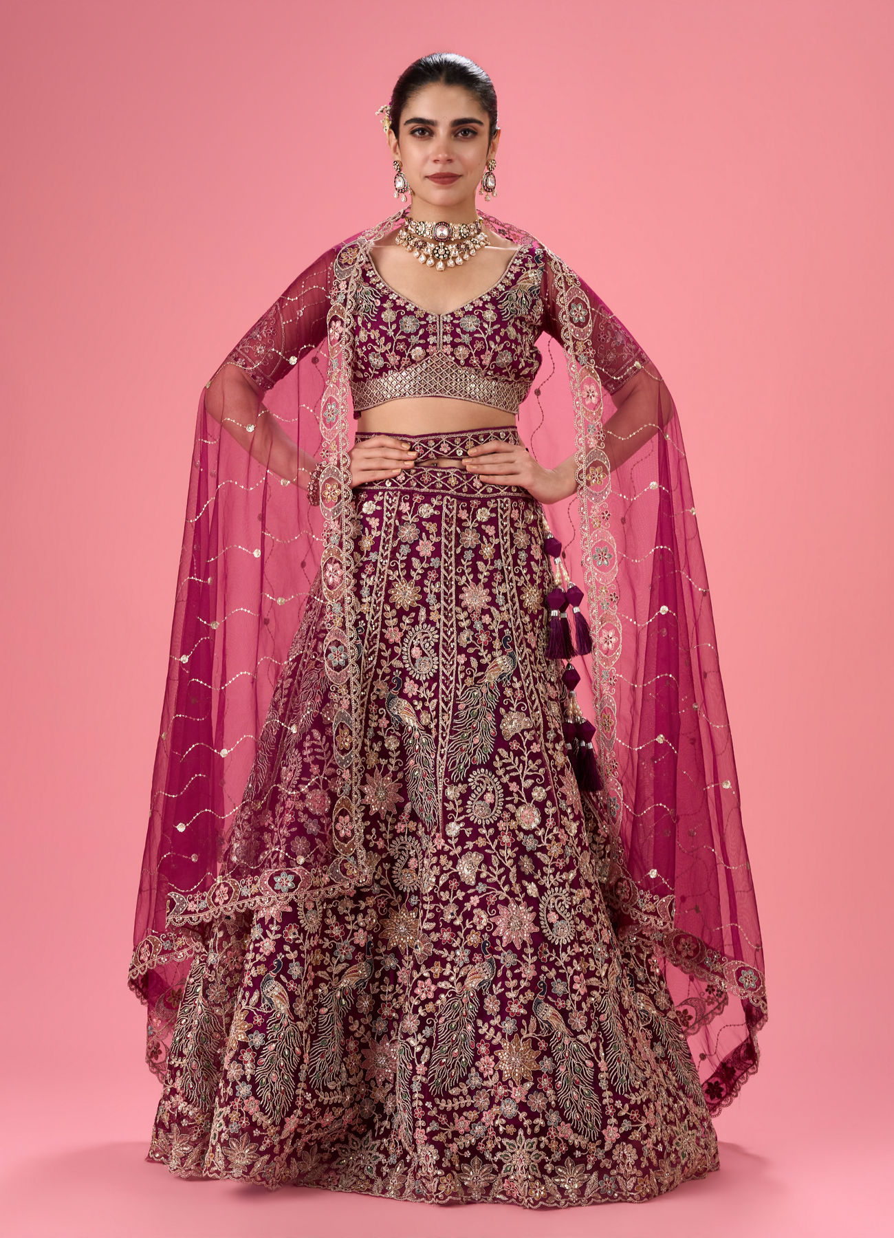 Mohey Women Wine Mystic Lehenga