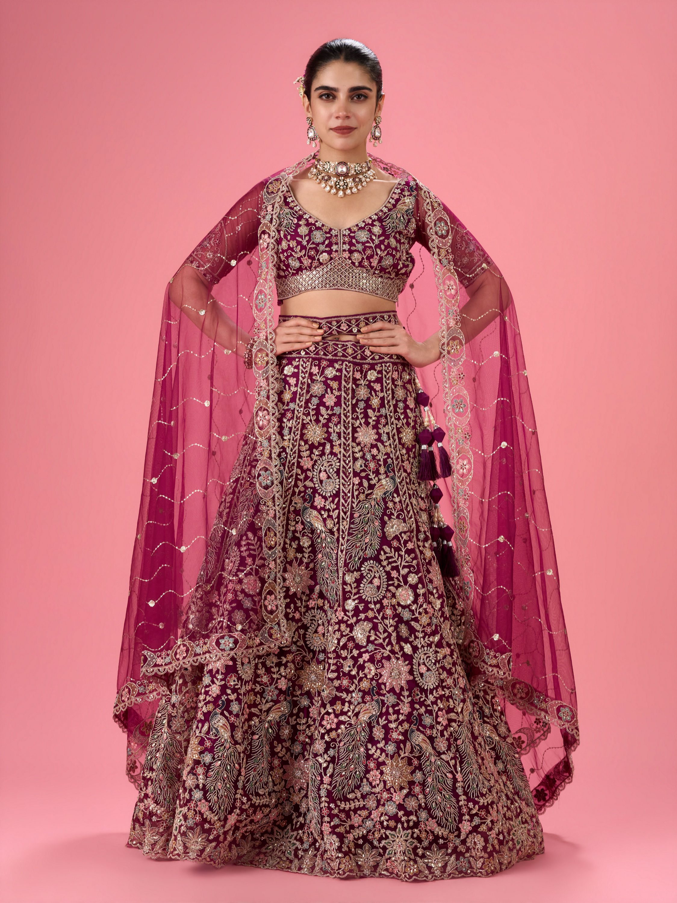 Mohey Women Wine Mystic Lehenga