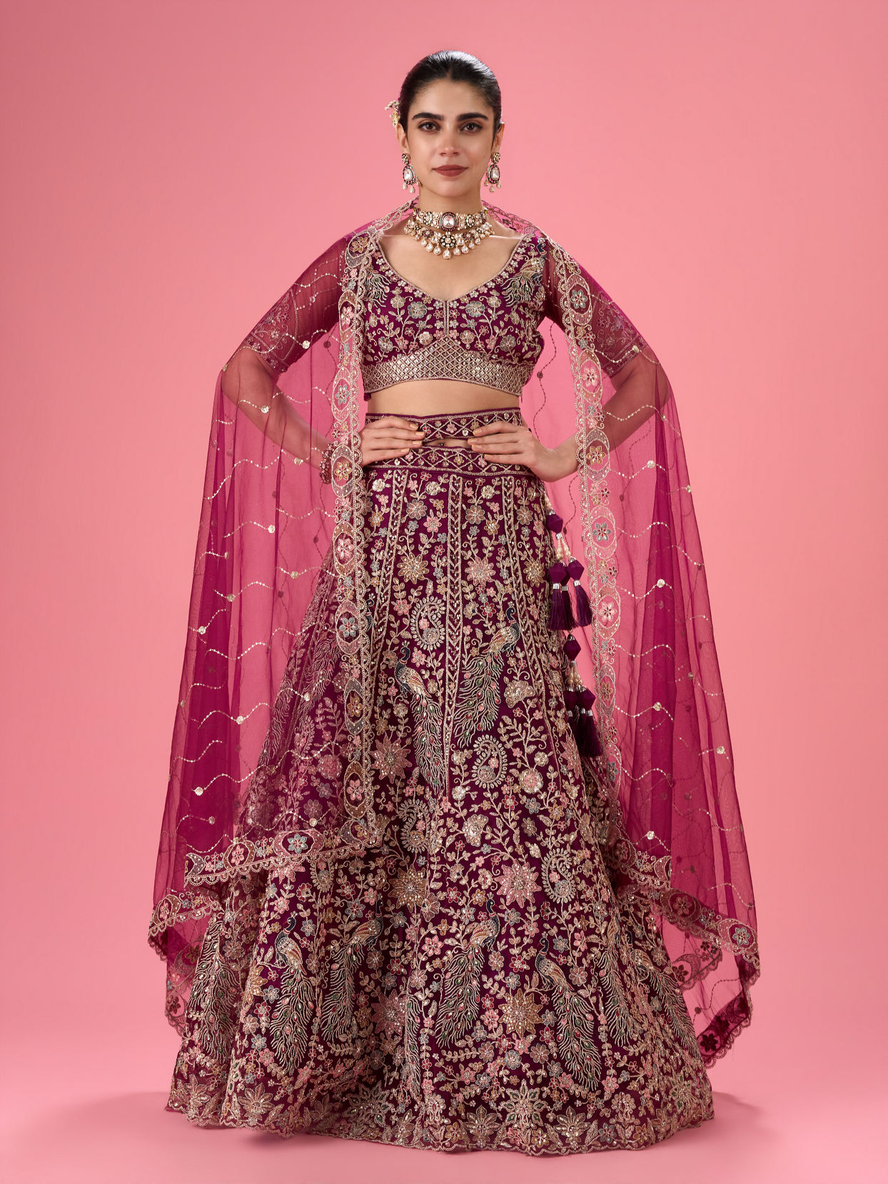 Mohey Women Wine Mystic Lehenga