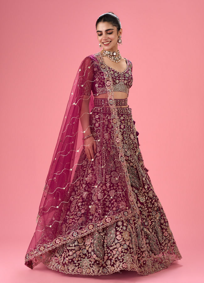 Mohey Women Wine Mystic Lehenga