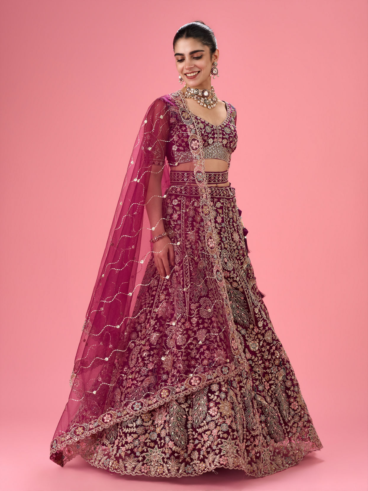 Mohey Women Wine Mystic Lehenga