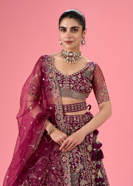 Mohey Women Wine Mystic Lehenga