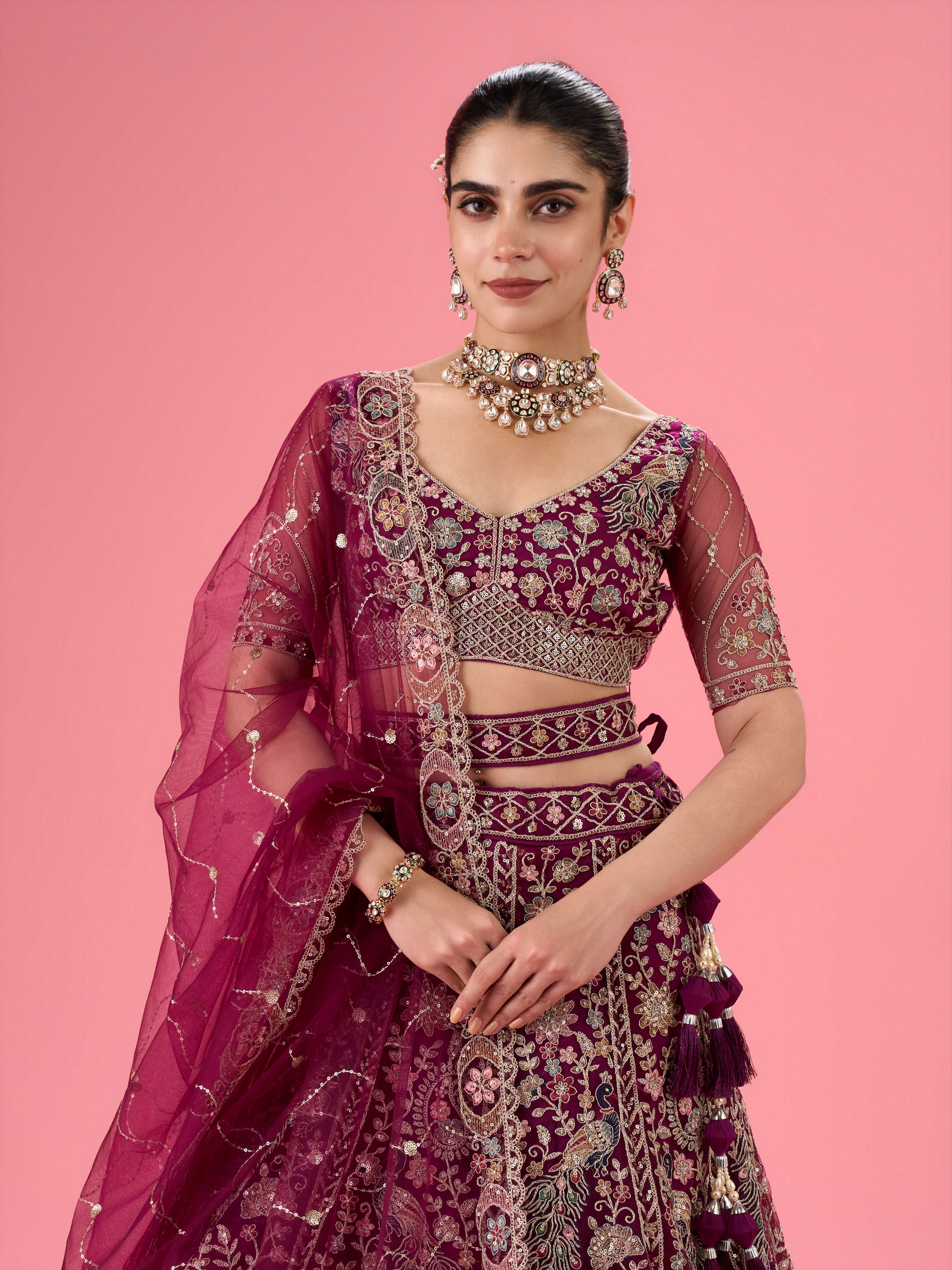 Mohey Women Wine Mystic Lehenga