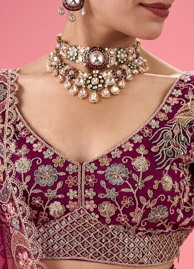 Mohey Women Wine Mystic Lehenga