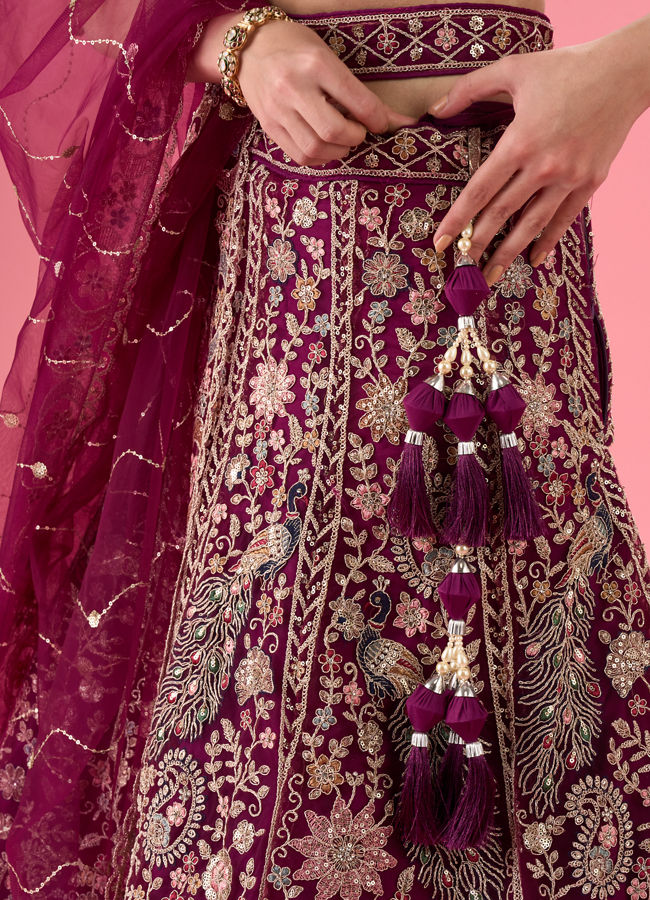 Mohey Women Wine Mystic Lehenga
