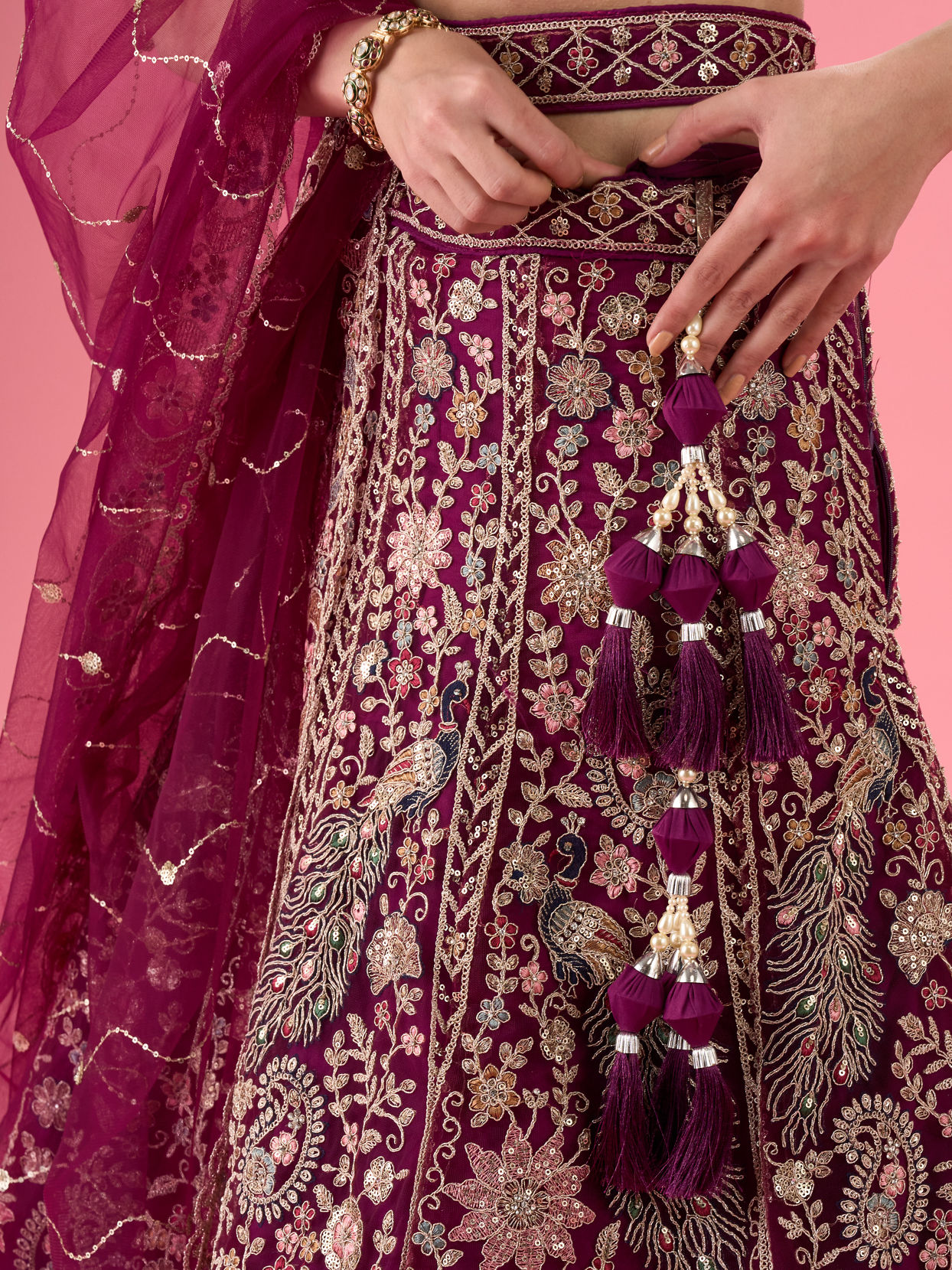 Mohey Women Wine Mystic Lehenga