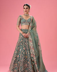 Mohey Women Exquisite Emerald Net Lehenga