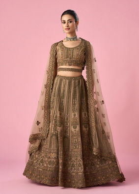 Mohey Women Fawn Net Bridal Lehenga with Sequin Work