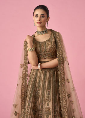 Mohey Women Fawn Net Bridal Lehenga with Sequin Work