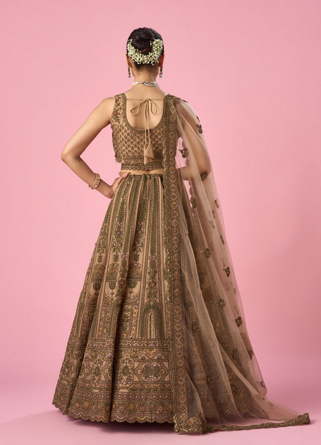 Mohey Women Fawn Net Bridal Lehenga with Sequin Work