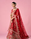 Mohey Women Red Art Silk Bridal Lehenga with Moti and Zari Work