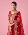 Mohey Women Red Art Silk Bridal Lehenga with Moti and Zari Work