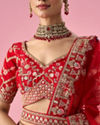 Mohey Women Red Art Silk Bridal Lehenga with Moti and Zari Work
