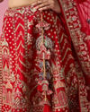 Mohey Women Red Art Silk Bridal Lehenga with Moti and Zari Work