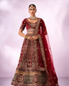 Mohey Women Maroon Velvet Lehenga with Mirror Work