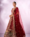 Mohey Women Maroon Velvet Lehenga with Mirror Work