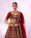 Mohey Women Maroon Velvet Lehenga with Mirror Work