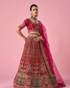 Mohey Women Pink Velvet Bridal Lehenga with Mirror Work