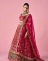 Mohey Women Pink Velvet Bridal Lehenga with Mirror Work