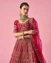 Mohey Women Pink Velvet Bridal Lehenga with Mirror Work
