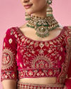 Mohey Women Pink Velvet Bridal Lehenga with Mirror Work