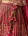 Mohey Women Pink Velvet Bridal Lehenga with Mirror Work