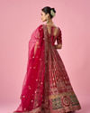 Mohey Women Pink Velvet Bridal Lehenga with Mirror Work