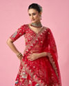 Mohey Women Red Art Silk Bridal Lehenga with Embroidery