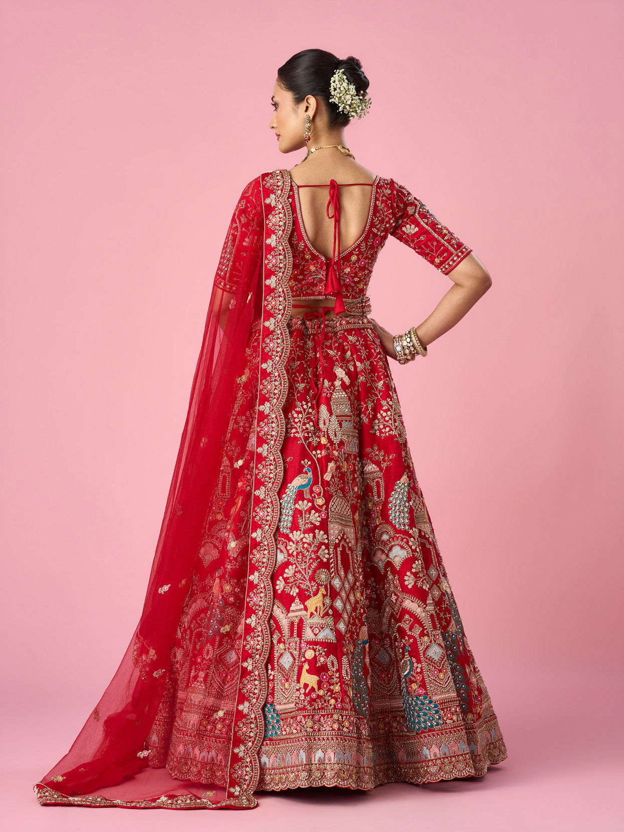 Mohey Women Red Art Silk Bridal Lehenga with Embroidery