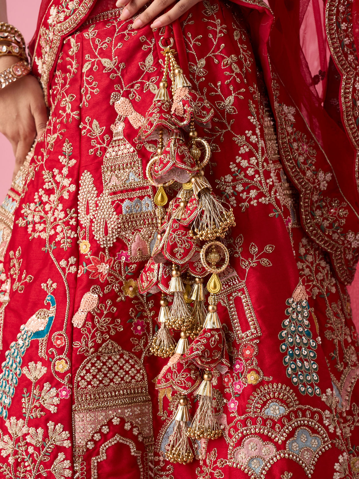 Mohey Women Red Art Silk Bridal Lehenga with Embroidery