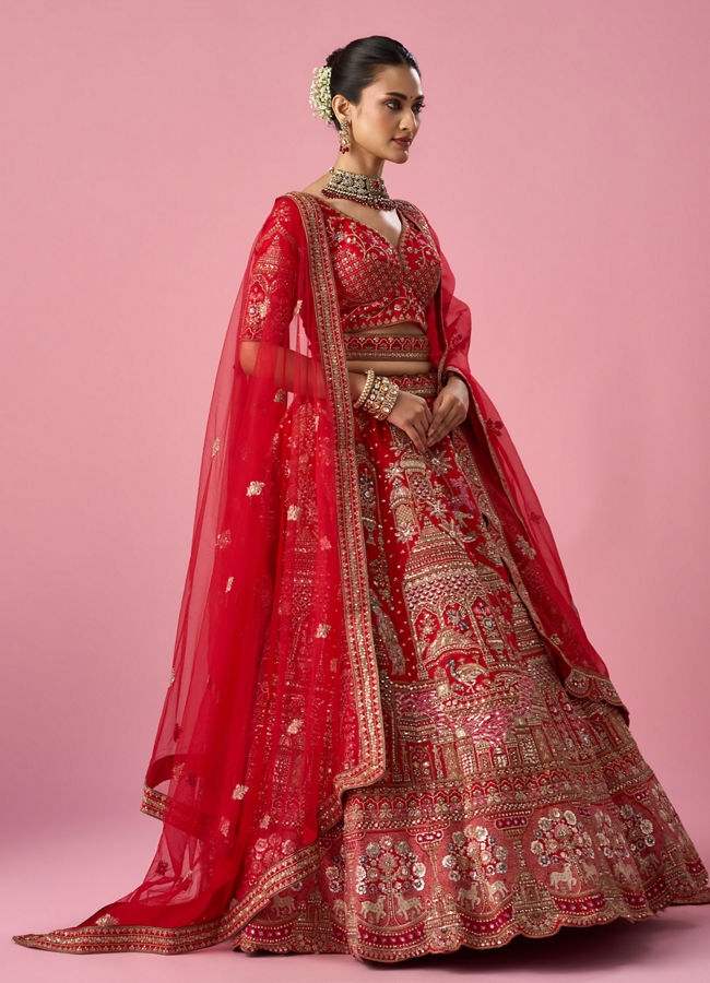 Mohey Women Red Art Silk Lehenga with Sequin Work