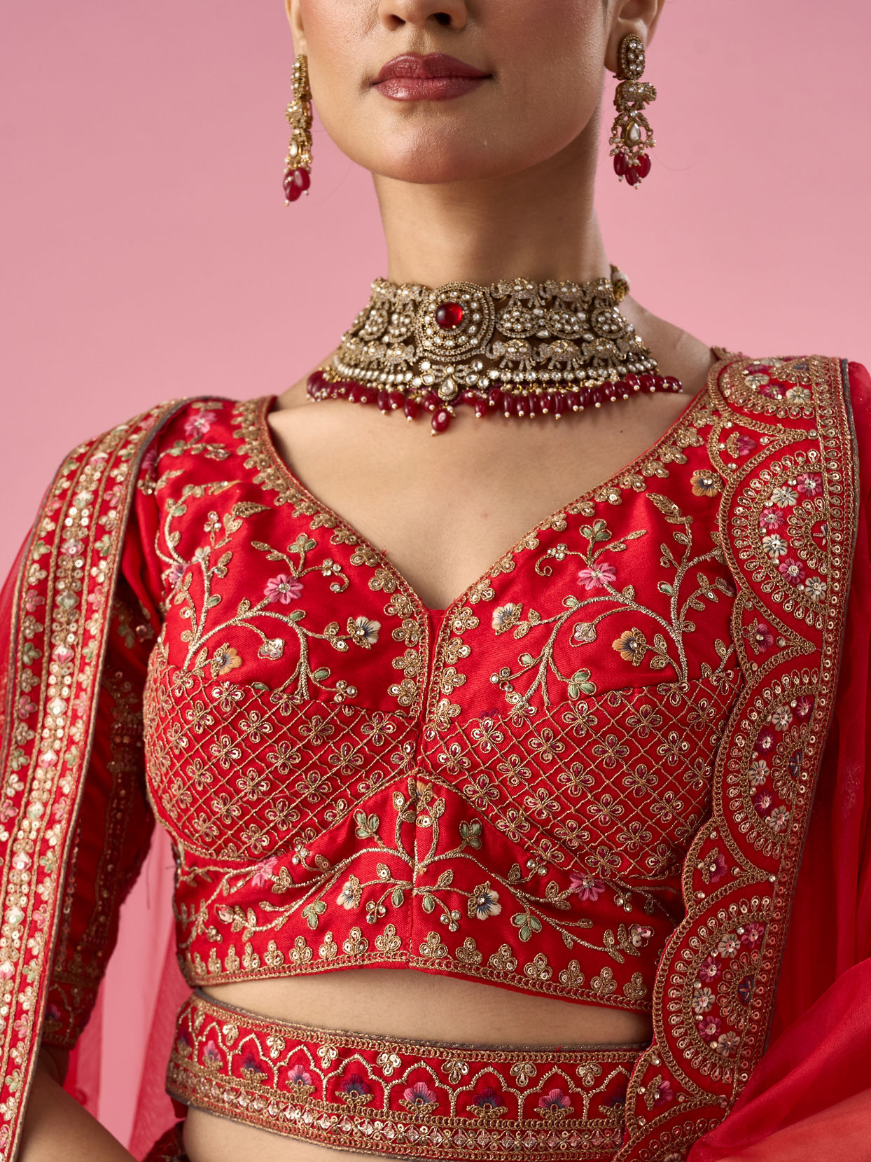 Mohey Women Red Art Silk Lehenga with Sequin Work