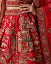Mohey Women Red Art Silk Lehenga with Sequin Work