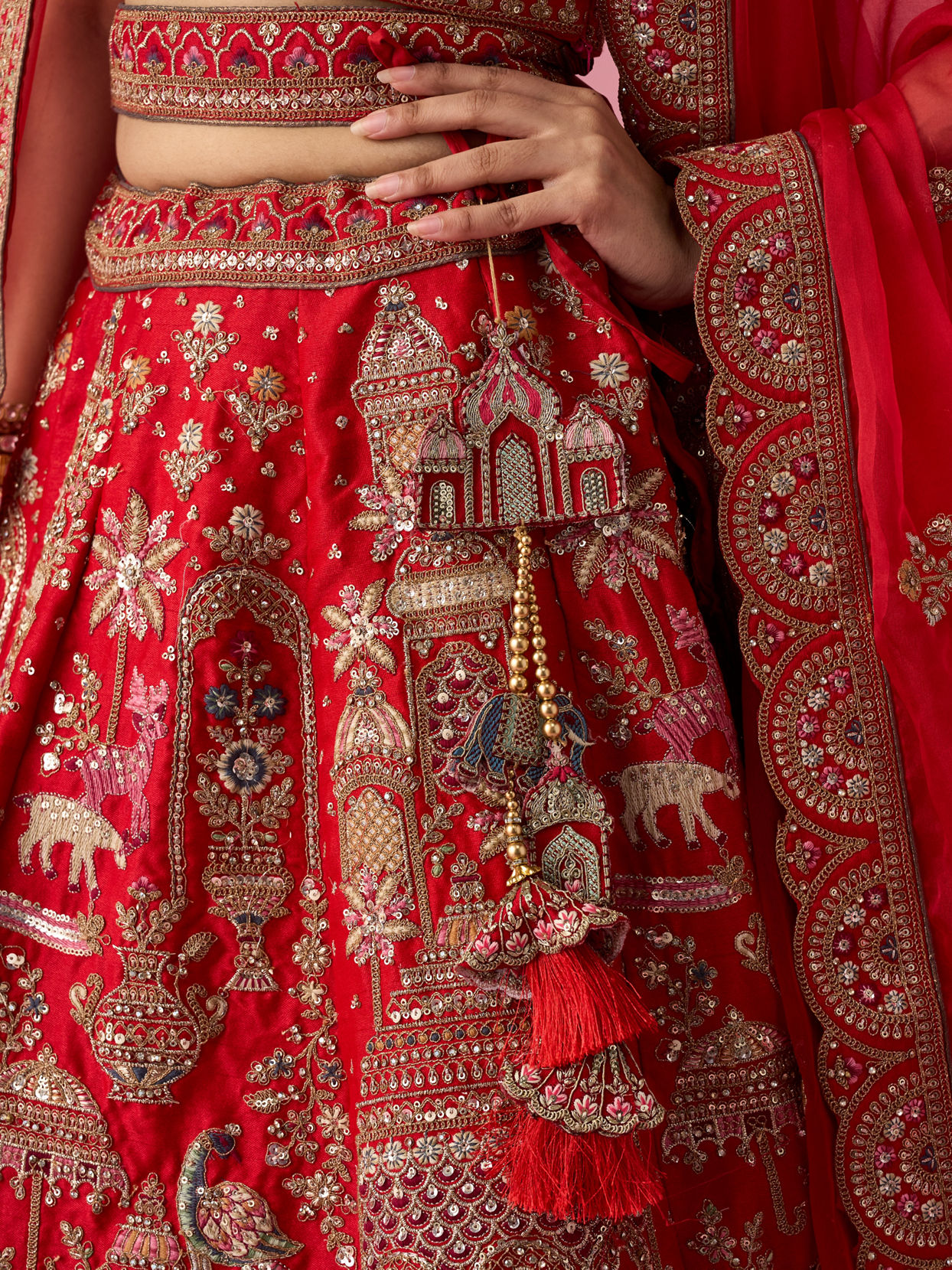 Mohey Women Red Art Silk Lehenga with Sequin Work