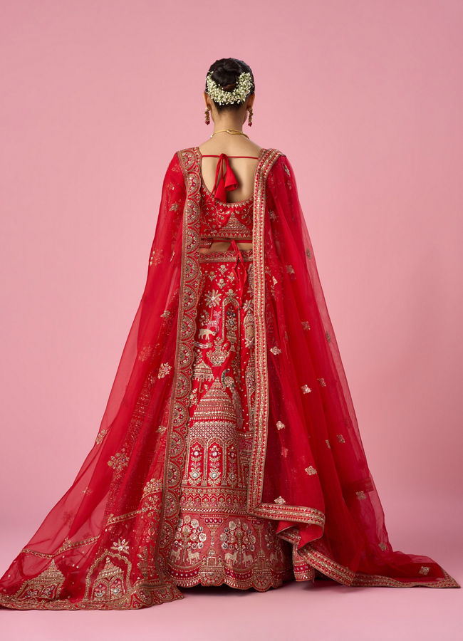 Mohey Women Red Art Silk Lehenga with Sequin Work