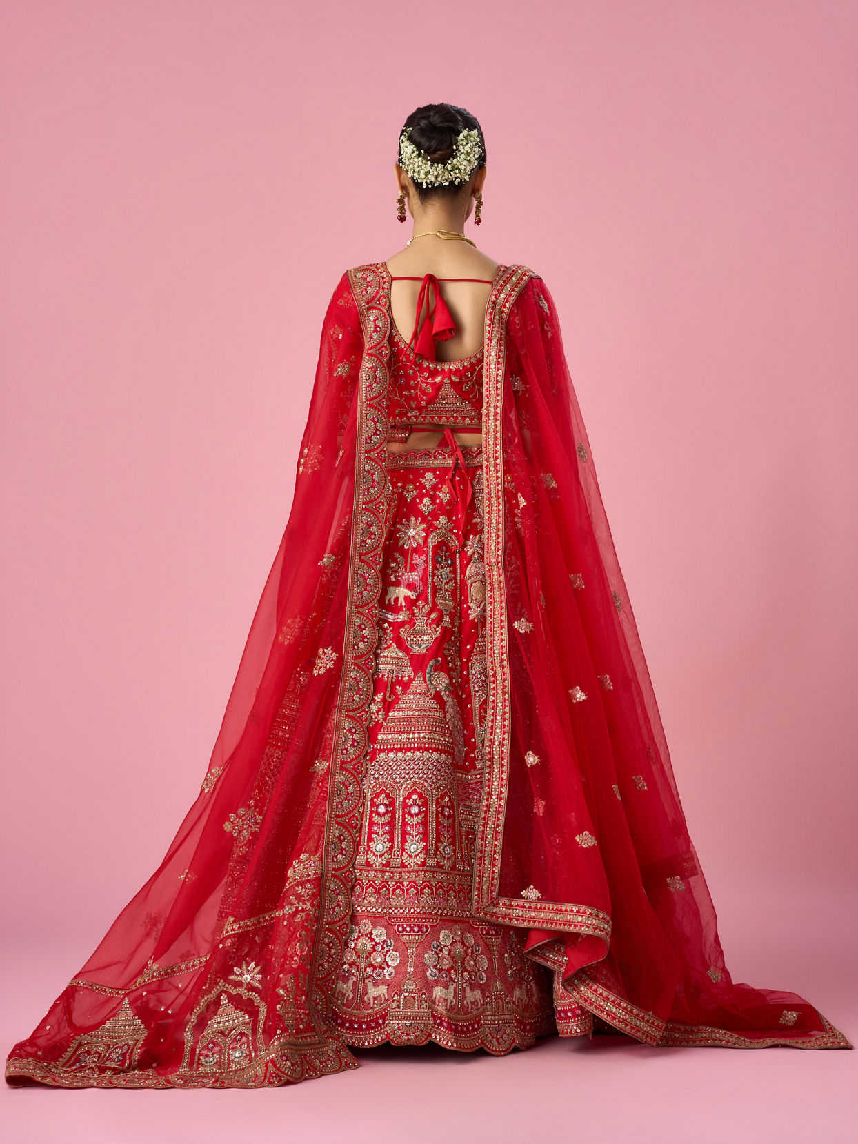 Mohey Women Red Art Silk Lehenga with Sequin Work