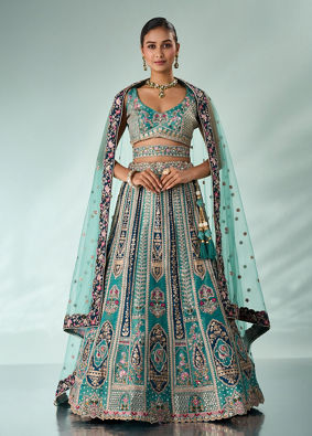 Mohey Women Green Tissue Lehenga with Sequin Work