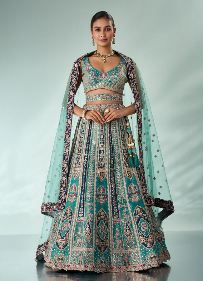 Mohey Women Green Tissue Lehenga with Sequin Work